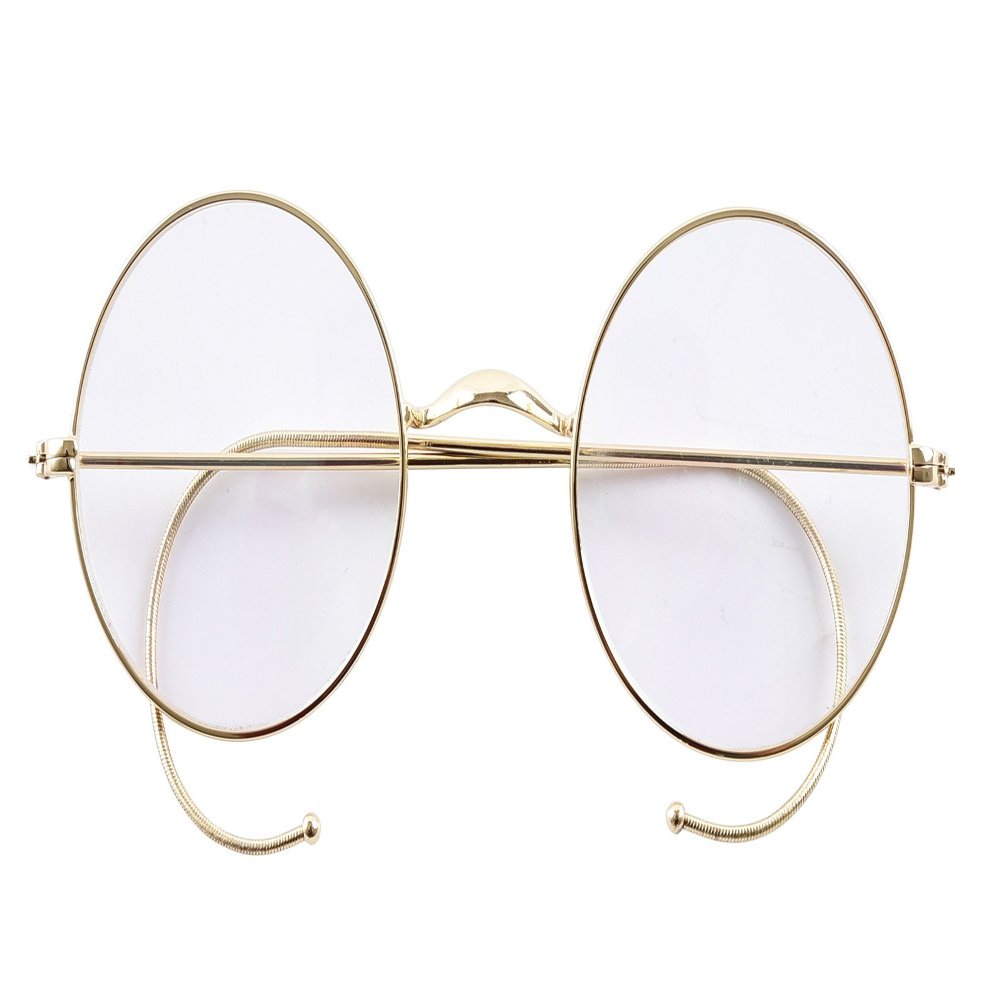 Agstum Anti-Blue Light Reading Glasses, Retro Mid Large Round Wire Rim Cable Readers without Nose Pads (Gold / 47mm Size, 3.0 x)