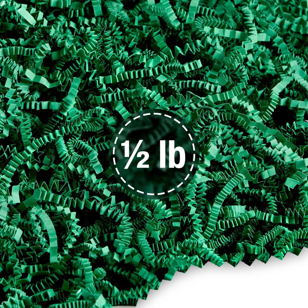 FRILLZ Crinkle Cut Paper Shred Filler for Baskets, Gifts, Packing and Protecting your Birthday, Weddings, Anniversary, Valentines Day, and other gifts (1/2 pound, Pine Green)