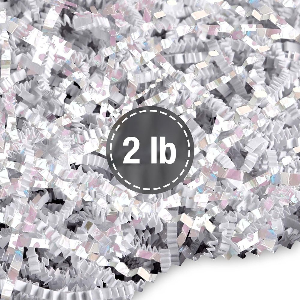FRILLZ by DECOfill Crinkle Cut Paper Shred Filler for Baskets, Gifts, Packing and Protecting your Birthday, Weddings, Anniversary, Valentines Day, and other gifts (2 pound, Diamond White)