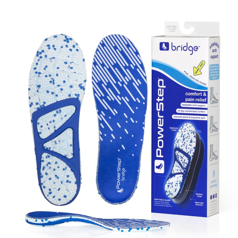 PowerStep Bridge, Flexible Arch Insoles, Comfort Memory Foam Insert, Plantar Fasciitis Pain Relief, Adaptable Arch Support, Neutral Arch, Shoe Inserts, Unisex (Men 10-11.5, Women 11-12.5)