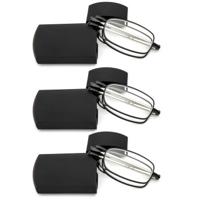 REAVEE 3 Pack Folding Reading Glasses for Men Women, Blue Light Blocking Computer Readers Spring Hinge with Small Compact Case, Black 1.25