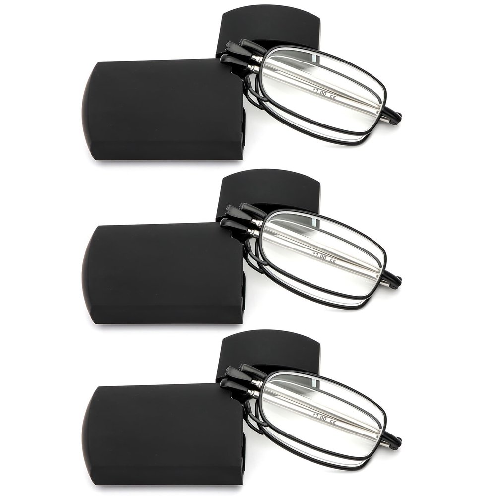 REAVEE 3 Pack Folding Reading Glasses for Men Women, Blue Light Blocking Computer Readers Spring Hinge with Small Compact Case, Black 1.25