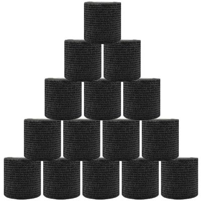 15 Pack Self Adhesive Bandage Wrap 2 Inch x 5 Yards Non-Woven Bandage,Vet Wrap Breathable Elastic Self-Adherent Tape for Stretch Athletic, Sports, Wrist, Ankle (Black)