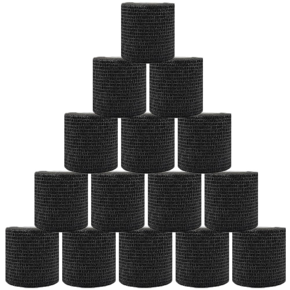 15 Pack Self Adhesive Bandage Wrap 2 Inch x 5 Yards Non-Woven Bandage,Vet Wrap Breathable Elastic Self-Adherent Tape for Stretch Athletic, Sports, Wrist, Ankle (Black)
