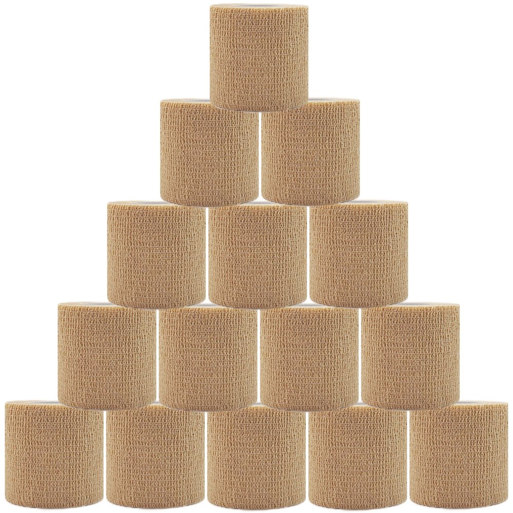 15 Pack Self Adhesive Bandage Wrap 2 Inch x 5 Yards Non-Woven Bandage,Vet Wrap Breathable Elastic Self-Adherent Tape for Stretch Athletic, Sports, Wrist, Ankle (Flesh)