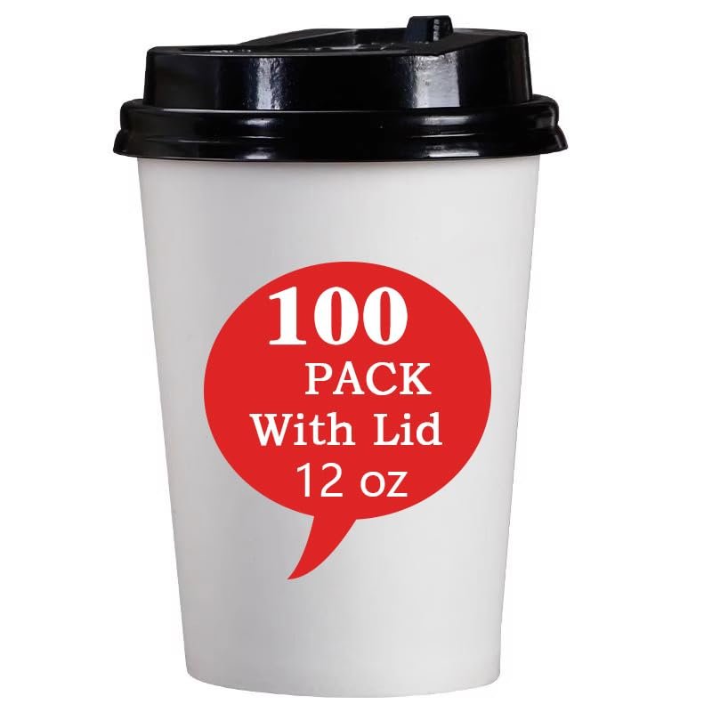 MOUMOULIFE Disposable Coffee Cups with Lids 12 oz (100 Pack), White To Go Paper Coffee Cups for Hot & Cold Beverages, Suitable for Party, Picnic, Travel, and Events
