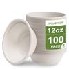 [100 Count] Harvest Pack PFAS Free 12oz White Round Paper Small Bowls - Compostable Heavy-Duty Eco-Friendly Disposable Bagasse Bowl, Sugarcane Plant fibers for Takeout Milk Cereal Dessert view 1