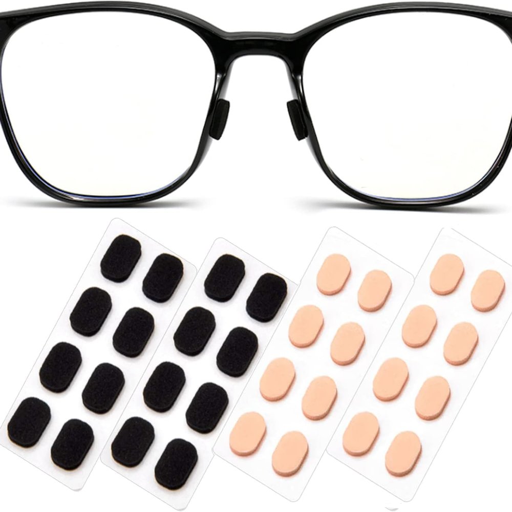 16 Pairs Eyeglass Nose Pads Foam Nose Cushion Anti Slip Adhesive Adjustable Nose Pads for Glasses Eyeglasses Stick on Plastic Frames Black/Skin Color 1mm