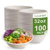 [100 Count] Harvest Pack PFAS Free 32oz White Compostable Paper Soup Bowls, Large Round Heavy Duty Eco-Friendly Disposable Biodegradable Bagasse Salad Bowls, Sugarcane Natural Plant fibers for Takeout view 1