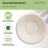 [100 Count] Harvest Pack PFAS Free 32oz White Compostable Paper Soup Bowls, Large Round Heavy Duty Eco-Friendly Disposable Biodegradable Bagasse Salad Bowls, Sugarcane Natural Plant fibers for Takeout view 3