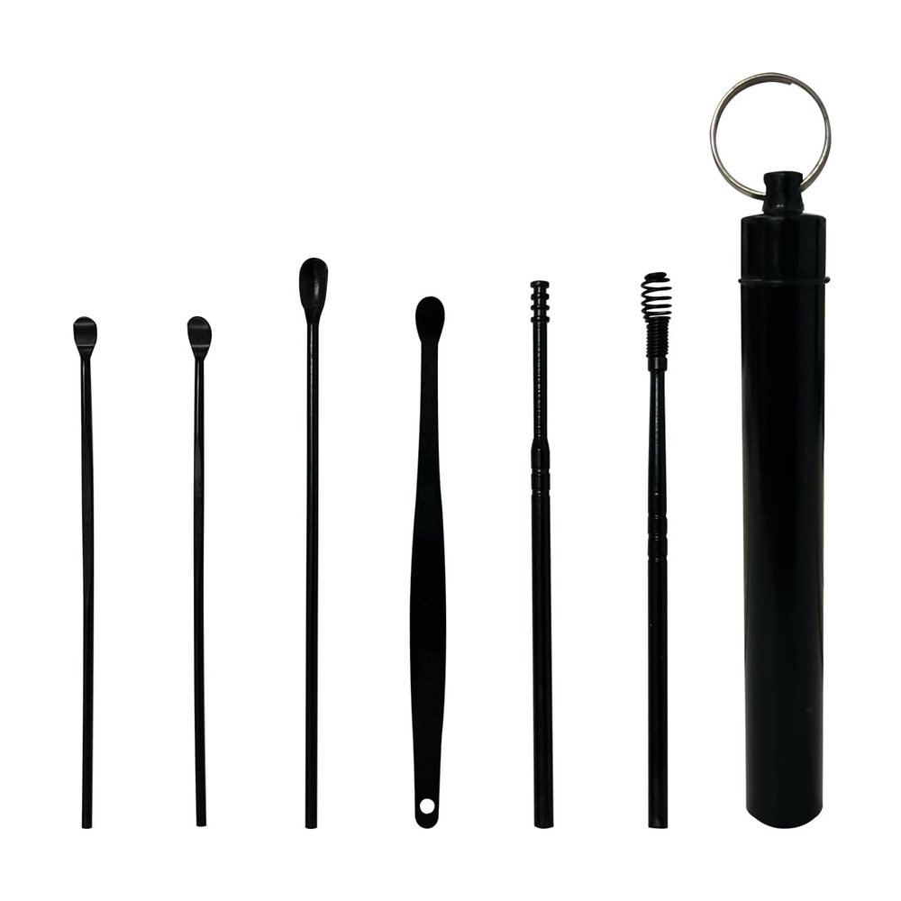 6pcs Ear Wax Removal Keychain Kit,Earwax Cleaner Tool Set, Stainless Stee Stainless Steel Household Portable Manual Ear Wax Removal Kit for Men and Women (Black)