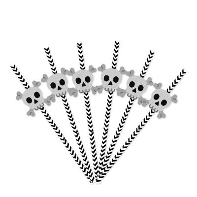 24pcs Halloween Disposables Bat Skull Paper Straws Holiday Drinking Supplies Home Party Halloween Decor