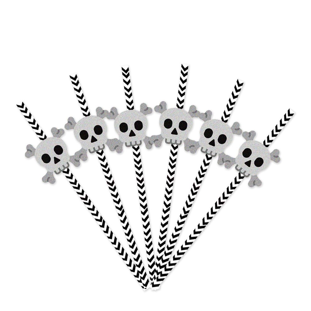 24pcs Halloween Disposables Bat Skull Paper Straws Holiday Drinking Supplies Home Party Halloween Decor