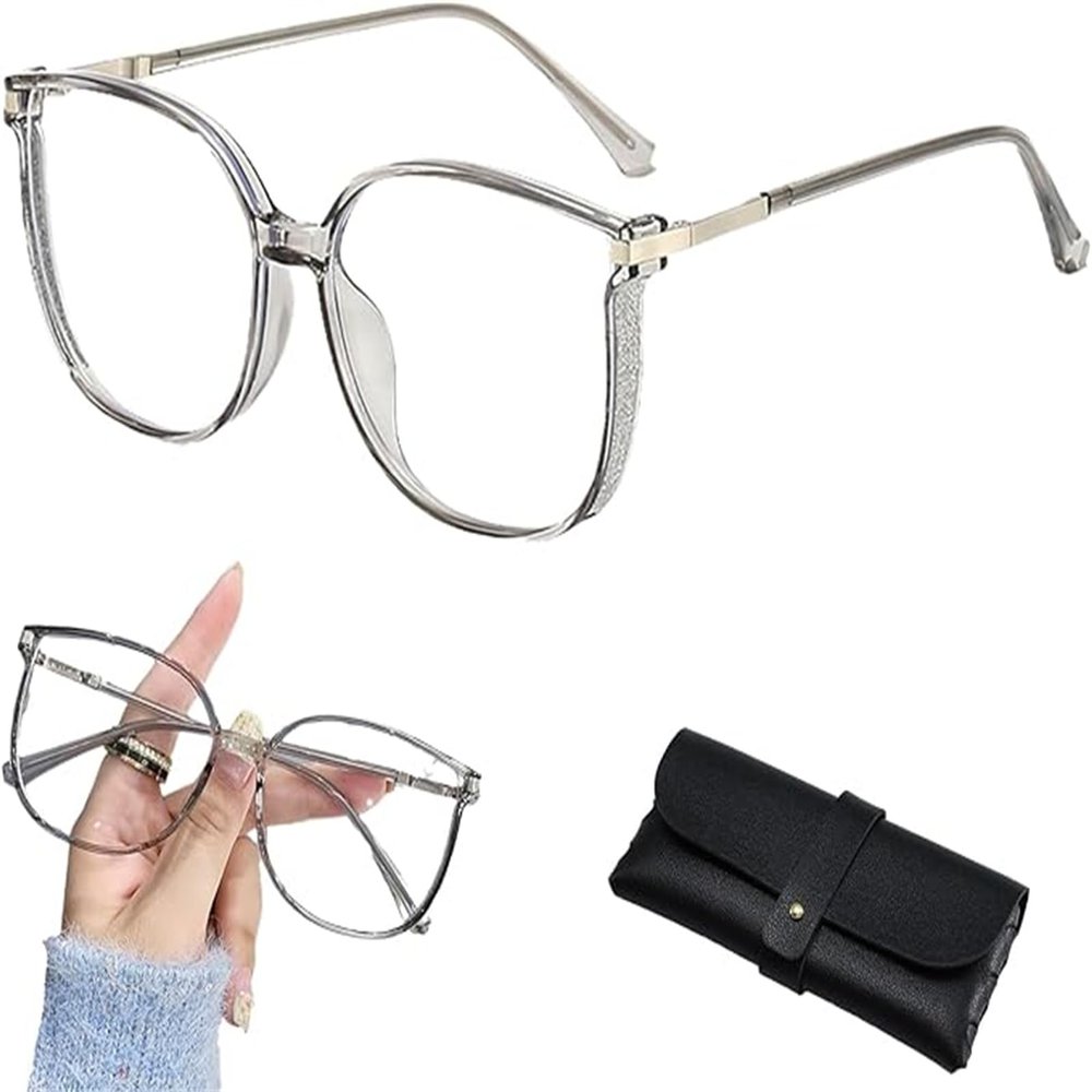 Women's Fashion Large Frame HD Anti-Blu-Ray Reading Glasses, Oversized Square Metal Reading Glasses Women (2X,Gray)