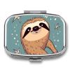 Funny Sloth Stars Square Pill Box Travel Portable Pill Case 2 Compartment Medicine Metal Tablet Vitamin Holder Organizer for Purse Pocket view 1
