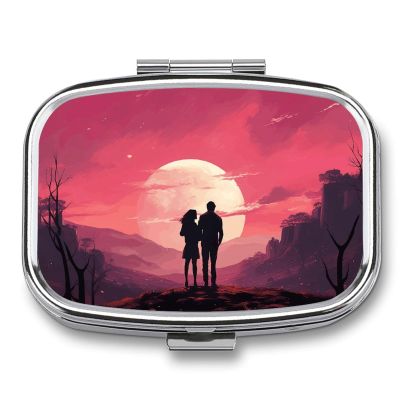 Emotional Imagery Pill Box Cute Square Pill Case Portable Medicine Tablet Vitamin Holder Organizer for Purse Pocket