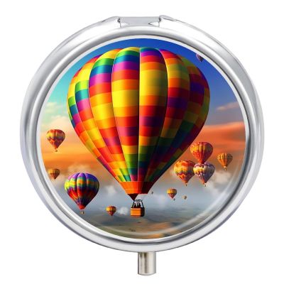 Hot Air Balloons Pill Box Cute Round Pill Case Portable Medicine Tablet Vitamin Holder Organizer for Purse Pocket