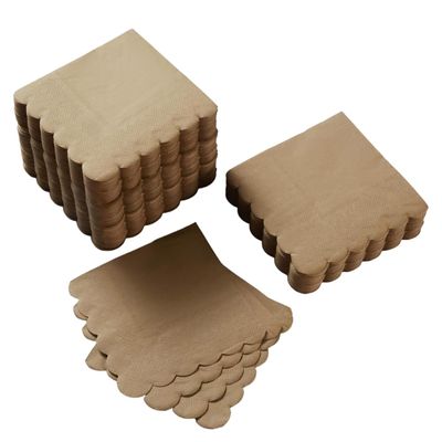 200 Pack Cocktail Napkin 2-Ply Scalloped Edged Dessert Napkins Folded 5 x 5 Inches Disposable Napkins for Dinner Wedding Birthday Party Bridal Anniversary Reception Event (Brown)
