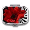 Red Flower Square Pill Box Travel Portable Pill Case 2 Compartment Medicine Metal Tablet Vitamin Holder Organizer for Purse Pocket view 1