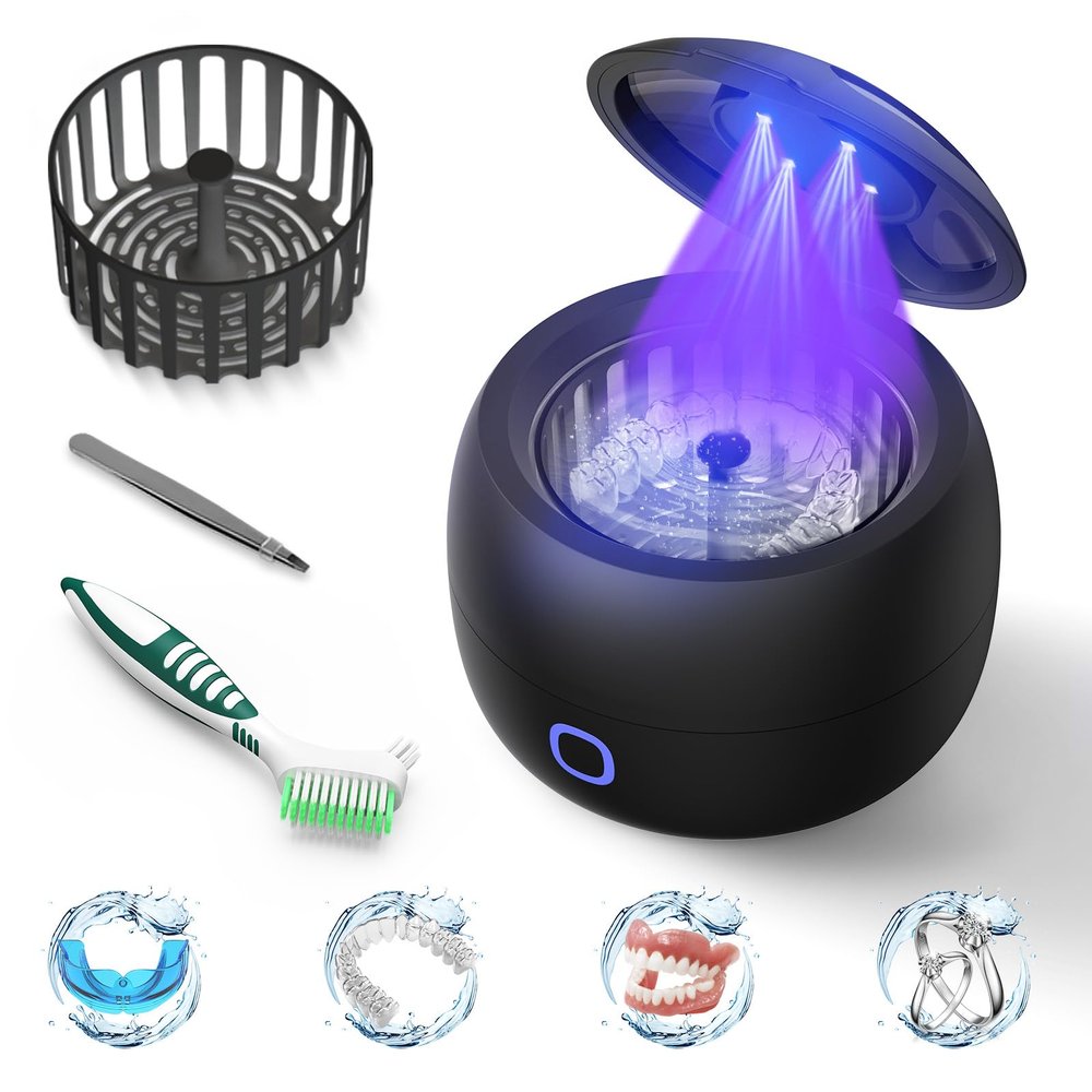 Upgraded Ultrasonic Retainer Cleaner, 45kHz Retainer Cleaner Machine for Denture Cleaner, Retainer Cleaner, Mouth Guard Cleaner, Night Guard Cleaner, Denture Cleaner with 200ML Dental Cleaning Pod