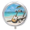 Guitar on The Beach Pill Box Cute Round Pill Case Portable Medicine Tablet Vitamin Holder Organizer for Purse Pocket view 1