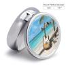 Guitar on The Beach Pill Box Cute Round Pill Case Portable Medicine Tablet Vitamin Holder Organizer for Purse Pocket view 2