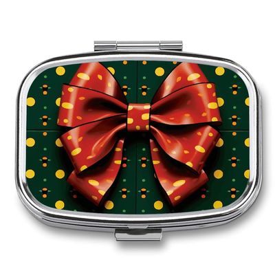 Wrapping Paper with Bow Pill Box Cute Square Pill Case Portable Medicine Tablet Vitamin Holder Organizer for Purse Pocket