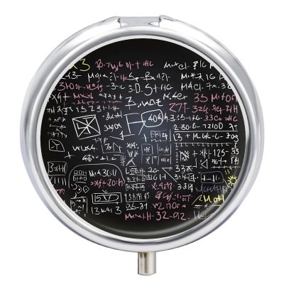 Math Formula Pill Box Cute Round Pill Case Portable Medicine Tablet Vitamin Holder Organizer for Purse Pocket