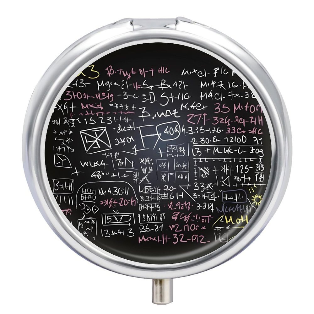 Math Formula Pill Box Cute Round Pill Case Portable Medicine Tablet Vitamin Holder Organizer for Purse Pocket