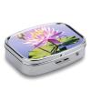 Purple Water Lily Pill Box Cute Square Pill Case Portable Medicine Tablet Vitamin Holder Organizer for Purse Pocket view 3