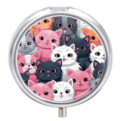 Cute Kittens Pill Box Cute Round Pill Case Portable Medicine Tablet Vitamin Holder Organizer for Purse Pocket