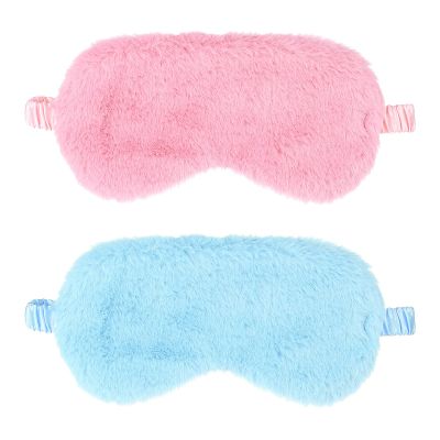 2 Pcs Plush Eye Mask Soft Sleeping Blindfold Eye Cover Comfortable Furry Faux Fur Sleeping Mask Satin Nap Night Eyeshade Cover for Women Men Gift (Blue, Pink)