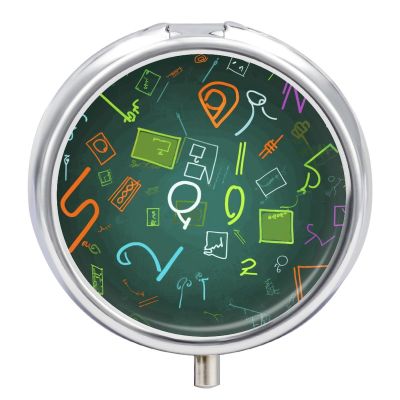 Math Question Pill Box Cute Round Pill Case Portable Medicine Tablet Vitamin Holder Organizer for Purse Pocket