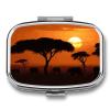 Sunset African Savanna Square Pill Box Travel Portable Pill Case 2 Compartment Medicine Metal Tablet Vitamin Holder Organizer for Purse Pocket view 1