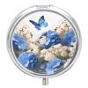 Hydrangeas Daisies Butterflies Pill Box Cute Round Pill Case Portable Medicine Tablet Vitamin Holder Organizer for Purse Pocket view 1