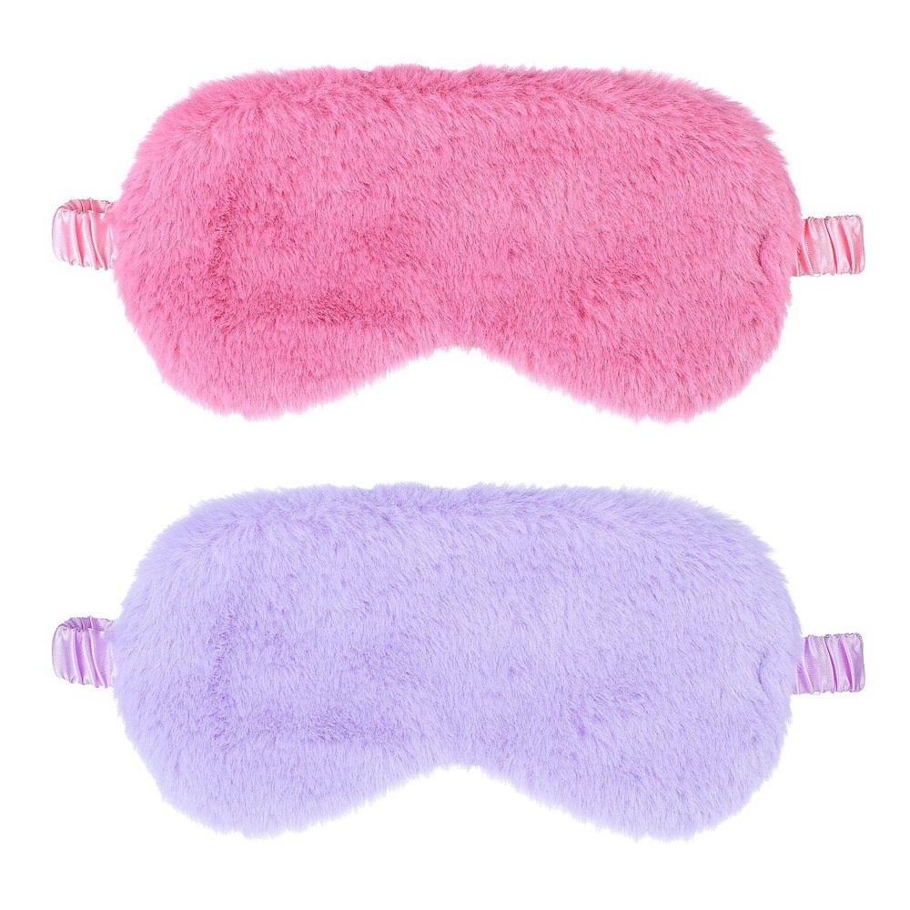 2 Pcs Plush Eye Mask Soft Sleeping Blindfold Eye Cover Comfortable Furry Faux Fur Sleeping Mask Satin Nap Night Eyeshade Cover for Women Men Gift (Rose, Violet)