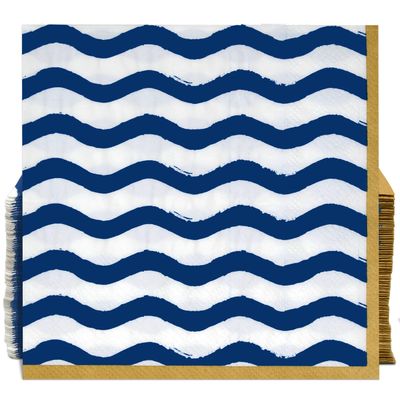 100 Pcs Wavy Blue & White Stripe Cocktail Beverage Napkins Disposable Paper Striped Dessert Napkin for Birthday Baby Shower Party Supplies Decor