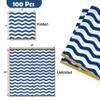 100 Pcs Wavy Blue & White Stripe Cocktail Beverage Napkins Disposable Paper Striped Dessert Napkin for Birthday Baby Shower Party Supplies Decor view 2