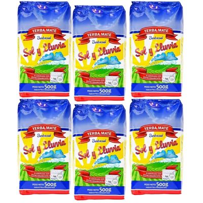 Yerba Mate Sol y Lluvia | Traditionally Barbacu Processed | Smoky Flavor | 6 x 1.1 lb/500g each (Pack of 6)