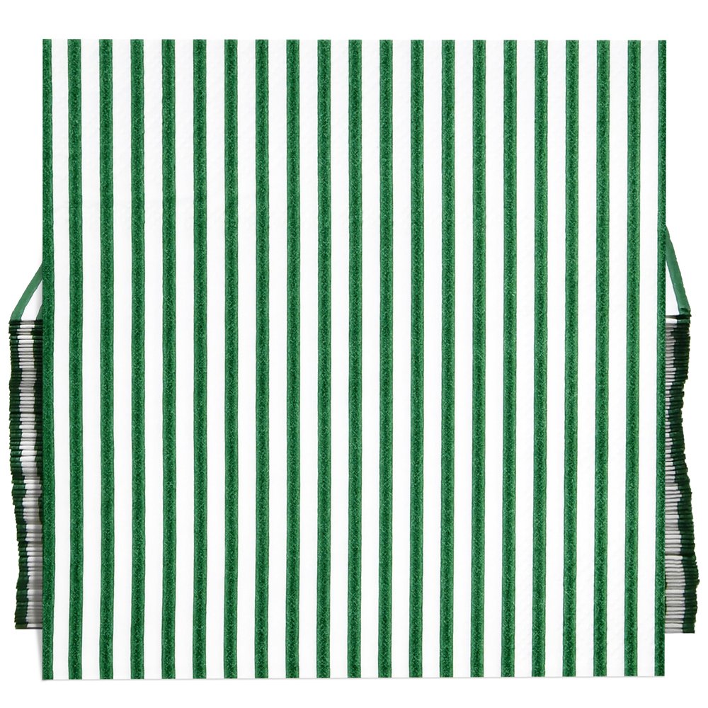 100 Pcs Green & White Stripe Cocktail Beverage Napkins Disposable Paper Thin Striped Dessert Napkin for Birthday Baby Shower Party Supplies Decor
