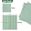 100 Pcs Green & White Stripe Cocktail Beverage Napkins Disposable Paper Thin Striped Dessert Napkin for Birthday Baby Shower Party Supplies Decor view 2