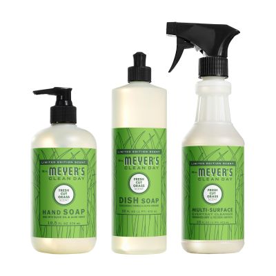 Mrs. MEYER'S CLEAN DAY Fresh Cut Grass 3 Pack Variety, Liquid Hand Soap 12.5 OZ, Liquid Dish Soap 16 OZ, Multi-Surface Cleaner 16 OZ, 1 CT