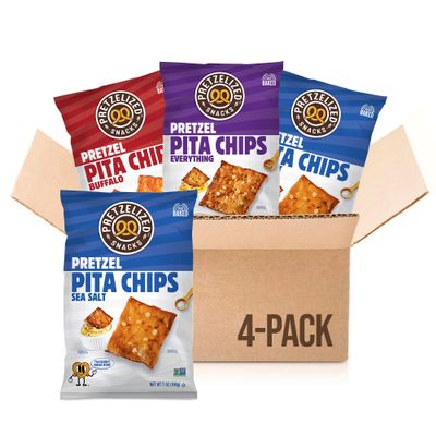 PRETZELIZED Snacks Pretzel Pita Chips Variety Pack (Pack of 4) 2 Sea Salt, 1 Everything, 1 Buffalo MultiPack