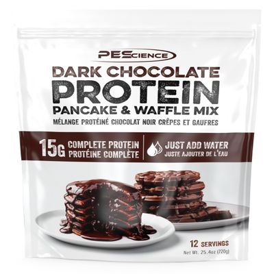PEScience Protein Pancake Mix for Protein Waffles and Pancakes, Just Add Water, Whey and Casein Blend, Amazing Taste and Fluffy Texture - Dark Chocolate, 12 Servings