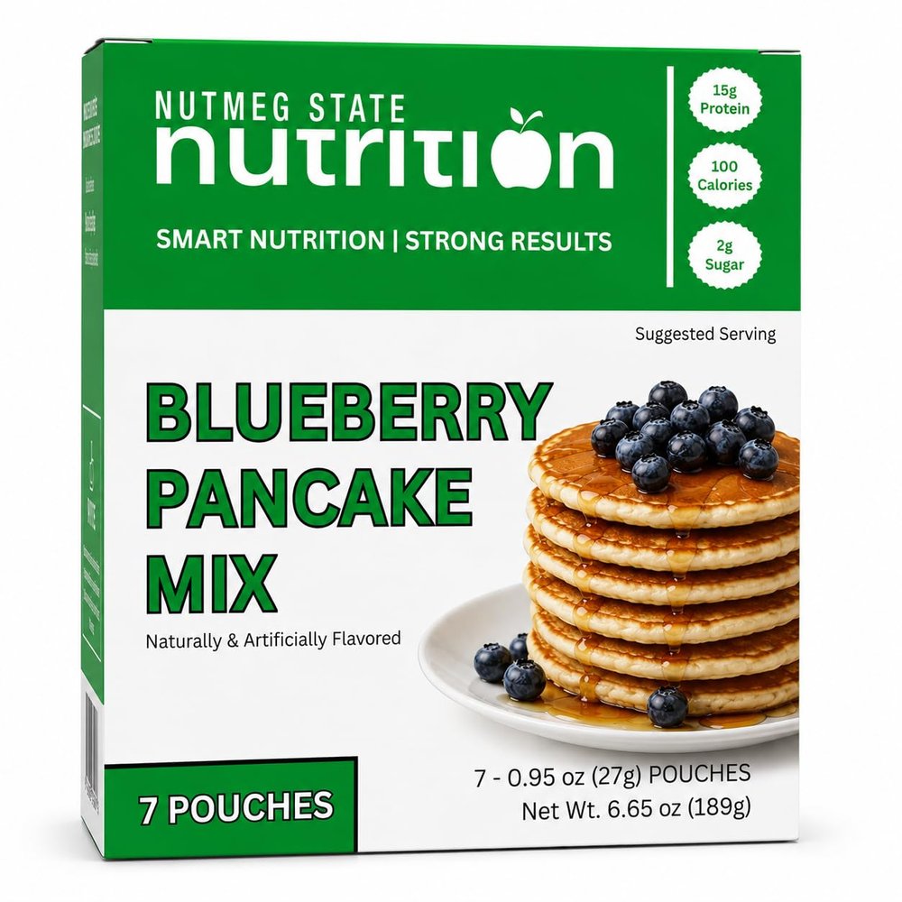 Nutmeg State Nutrition - Protein Pancakes and Waffle Mix, Low Carb, 15g Protein, 100 Calories, 2g Sugar, 7 Servings Per Box (1 Box, Blueberry)