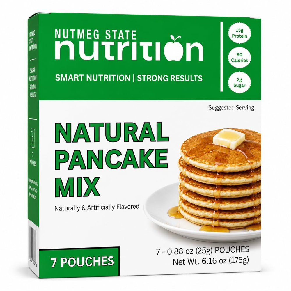 Nutmeg State Nutrition - Protein Pancakes and Waffle Mix, Low Carb, 15g Protein, 90 Calories, 2g Sugar, 7 Servings Per Box (1 Box, Natural)
