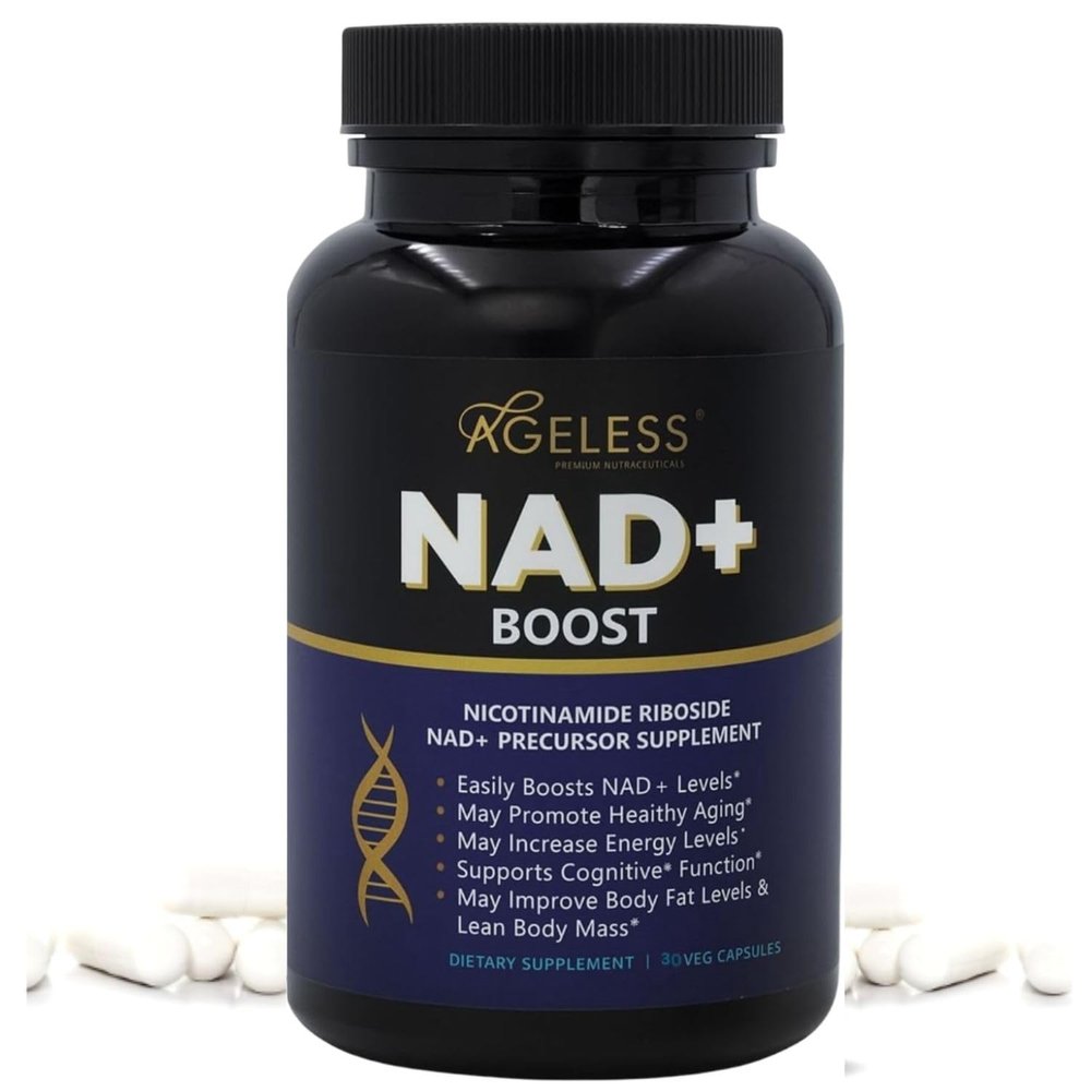 Ageless NAD+ Supplements for Women & Men | 300mg Nicotinamide Riboside Chloride | Dietary Supplement for Anti-Aging | Supports Energy, Focus, Stamina, Fat Metabolism & Cognitive Function 30 Capsules