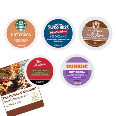 30-Count-5 Flavor Hot Chocolate K-Cups Variety Pack: Swiss Miss & Victor Allen, Tim Hortons Milk Chocolate Pods, Starbuck& Dunkin Hot Cocoa K Cups, for Keurig Machines Includes Recipe eBook