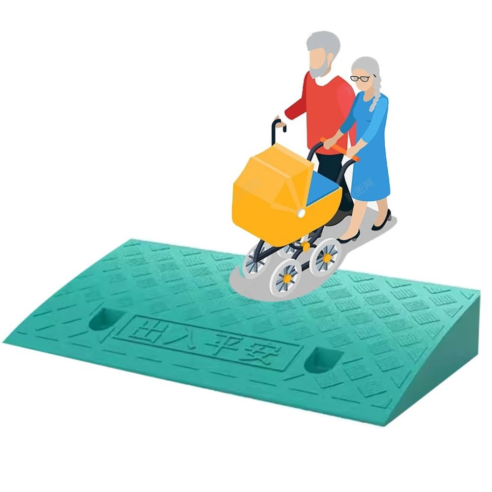 OUKEJNM 2" Rise Threshold Ramp, Door Entry Ramp for Wheelchair/Doorways/Scooter, Rubber Curb Ramp with Non-Slip Surface, 4.3"-7.5" High 2200 Lbs Load Capacity (Green,4.3" Rise/11cm)