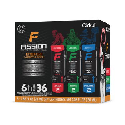 Cirkul Fission Caffeine Flavor Water Variety Pack, Makes 36 Drinks, No Sugar, Zero Calorie Drink Mix, (2 Send It, 2 Jackpot, 2 Blue Magic)